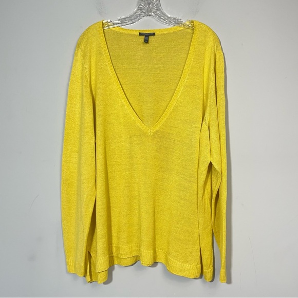 Eileen Fisher Organic Linen Yellow Knit Sweater Top Deep V Neck Top Plus Size 3X - Picture 4 of 12